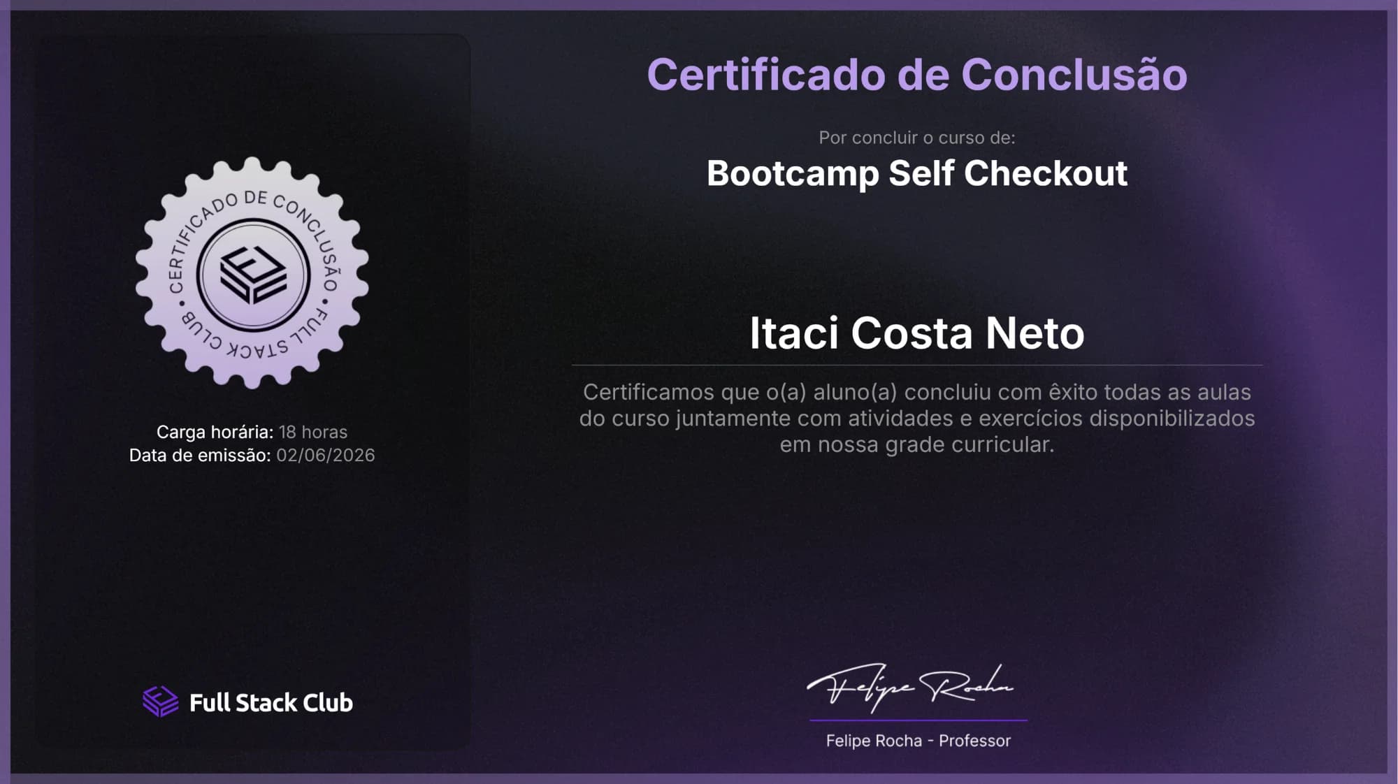 Bootcamp Self Checkout certificate