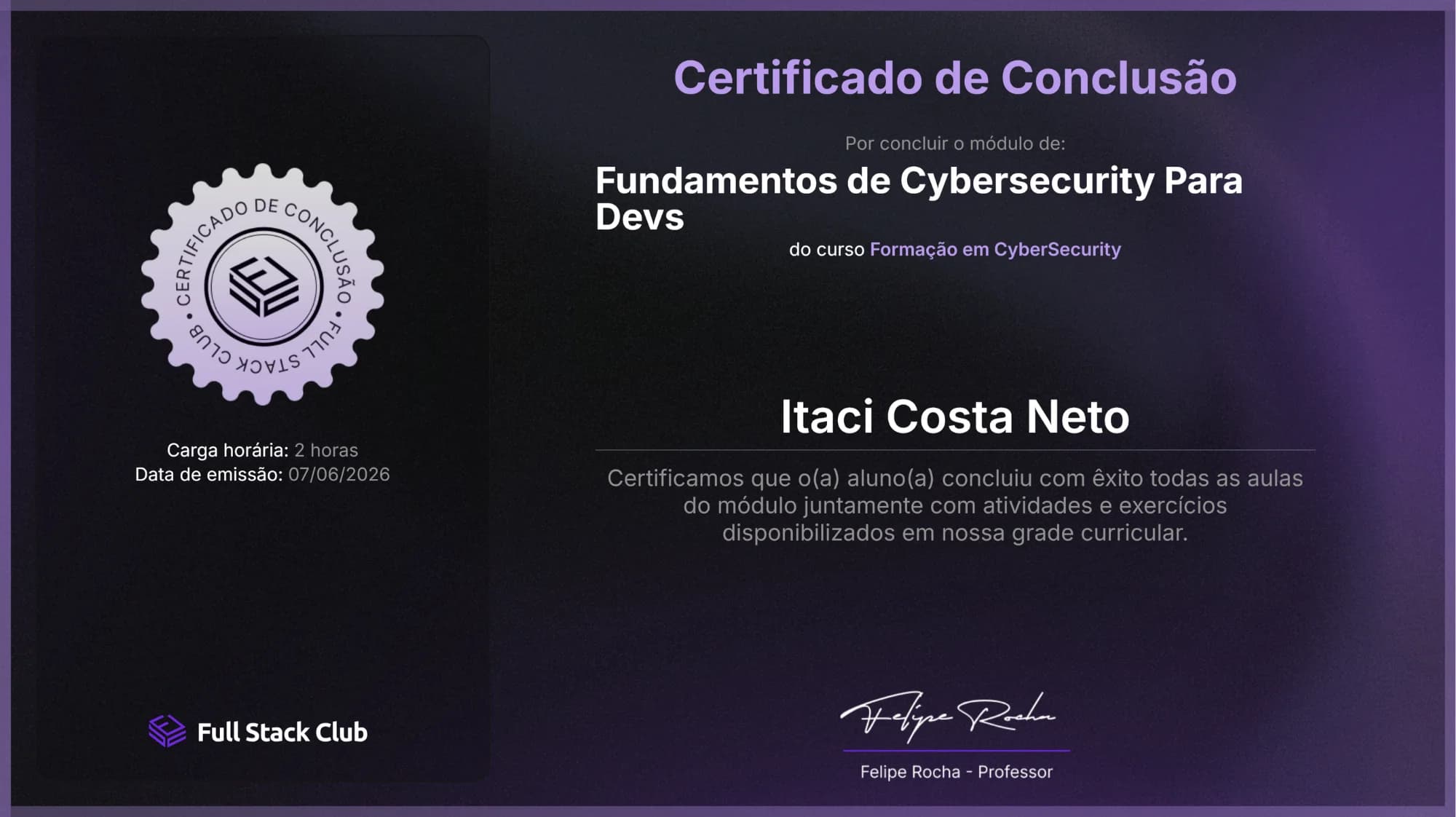 Fundamentos de Cybersecurity Para Devs certificate