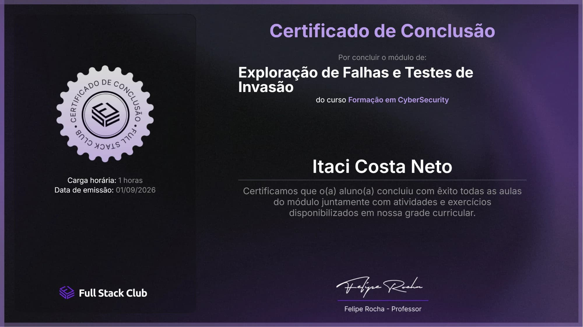 Exploração de Falhas e Testes de Invasão certificate